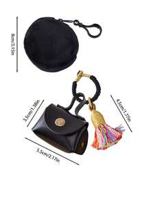 Tassel Decor Mini PU Coin Purse,Portable Keychain Pouch,Earphone Cable Storage Bag,Braided Lanyard Accessory,Boho Small Bag Charm For Handbag,Keys - Multicolor - View 11