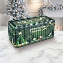 1pc Christmas Metal Tin Container, Aesthetic Industrial Holiday Storage Box For Stationery & Jewelry, Decorative Mini Desk Organizer, Festive Home Gift Box (115x50x55mm) - Multicolor - View 6