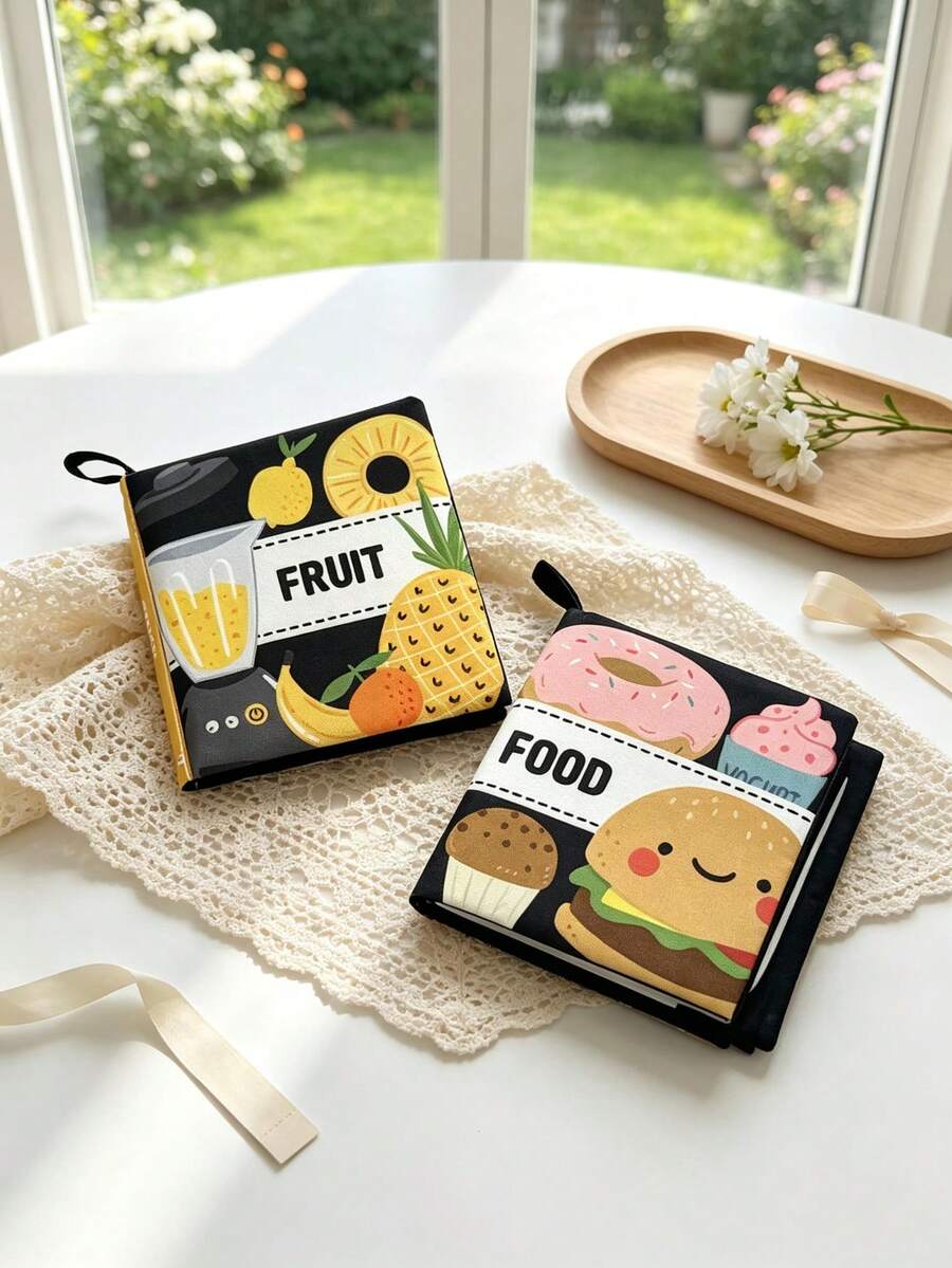 1 buah Buku Kain Pengenalan Hewan Hitam Putih, Bayi Unisex, Kertas Berkerut Terintegrasi, Mainan Edukasi Dini Bayi Kontras Tinggi, Tahan Sobek, Cocok Sebagai Hadiah untuk Bayi Baru Lahir