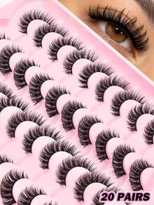 MAANGE 20 Pairs Cat Eye Natural Cross-Over Cartoon Style False Eyelashes, Fox Eye Eyelashes, Elongated Eye Tail, Thick And Curly, Thin And Long Suitable For Daily Use Cartoon Eyelashes, Cat Eye Eyelashes, Strip Eyelashes Travel Essential, Gift For Friends - Multicolor - View 4