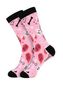 1/5 Pairs Halloween 5 Styles Skull Black White Pink Colorblock Fun Mid-Calf Socks Couple Socks - Multicolor - View 7