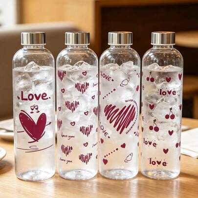 1pc 1000ml Kids Water Bottle, Heart & Bow Cartoon Design, Anti-Drop, Portable Leak-Proof Water Cup For Kindergarten, Large Capacity Sports Water Bottle For Summer