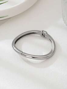 1 st minimalistiskt glansigt linjeformigt öppet cuffarmband med fjäderlås, enkel rund bangle, basisk vardaglig lager-smycke - Linjearmband - Visa 2