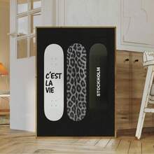 3 Pieces Set Frameless Retro Black And White Gallery Wall Art, Y2K Aesthetic Fashion Collage Poster Set, Grunge Leopard Print, Suitable For Dormitories, Bedrooms, And Apartments | Avant-Garde Room Decoration, Selected Wall Gallery - Multicolor - View 3