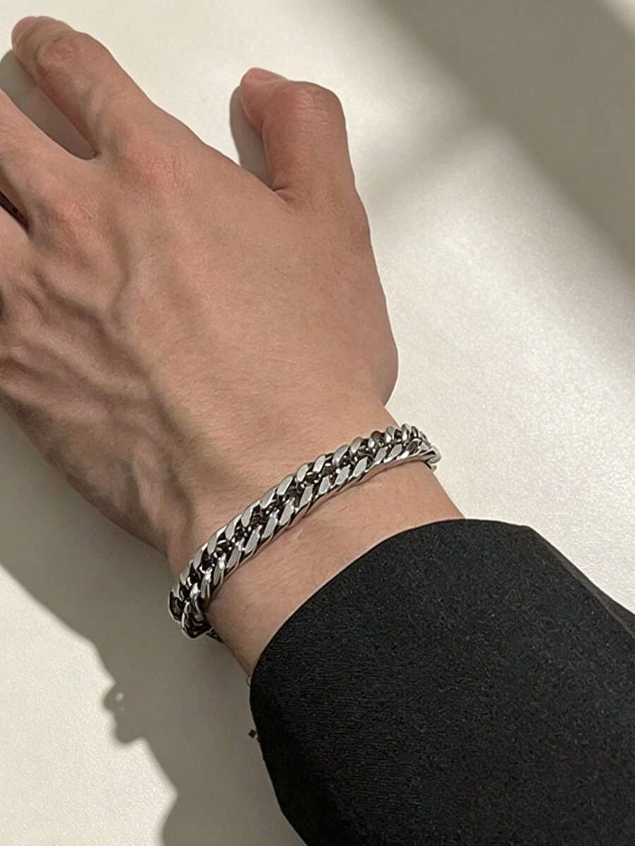 8mm Hip Hop Stainless Steel Miami Cuban Link Bracelet, Unisex - Silver - View 1