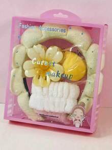 Set de 5 diademas gruesas para SPA con diseño de flor, diadema para lavado de cara con burbujas de nube, accesorios para el cabello de cuidado de la piel, incluye esponja de maquillaje y caja de regalo - Multicolor - Ver 9