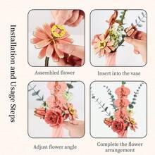 DIY Wooden Flower 3D Puzzle Building Kit With Vase, Hand‑Assembled Artificial Floral Bouquet Model, Art Desktop Home Table Decor Ornament Gift - Multicolor - View 9