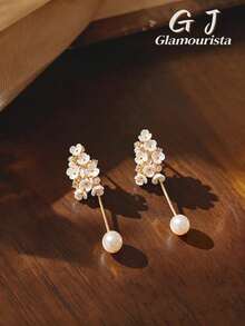 1 Pair Floral Faux Pearl Tassel Long Earrings, Sweet And Fresh Design, Fashionable Earrings Suitable For Women's Party And Daily Wear - White - View 6