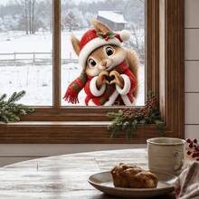 1/3pcs Cute Christmas Squirrel, Rabbit And Reindeer Window Stickers, Double-Sided Visible PVC Static Cling Glass Decals, Suitable For Winter Christmas Holiday Store And Home Decor - Multicolor - View 4
