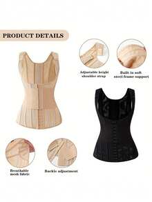 Women Adjustable Shoulder Strap Waist Trainer Vest Corset, Multi‑Row Hook‑Eye Tummy Control Body Shaper, High Compression Waist Cincher For Gym Workout Daily Under Dress - Black - View 6