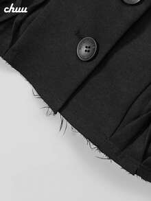 CHUU Wrinkled Long Sleeve Blazer Women's Autumn Black Casual Suit Loose Raw Edge Short Jacket - Black - View 7