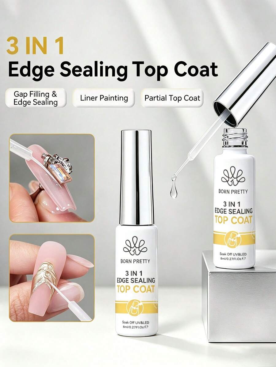 BORN PRETTY 8ml 3‑In‑1 Edge Sealing Top Coat Fine Tip Liner Gel For Gap Filling Line Drawing Powder Soak‑Off UV LED Nail Gel - Top Coats - View 1