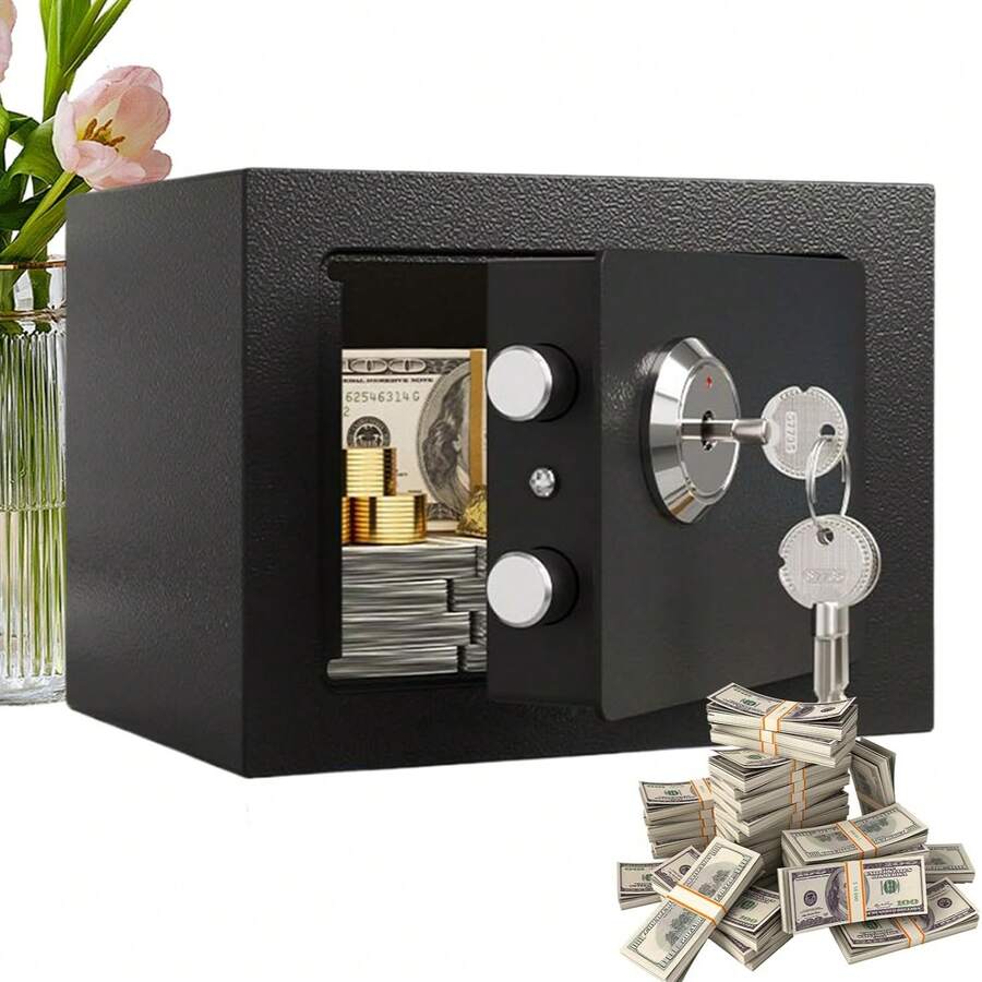 1PC Multi-Function Fireproof Safe, Steel Lock Safe, Small Hidden Safe For Storing Cash And Jewelry, Important Documents - 9.06*6.69 Inches, Upgraded Lock Core With More Exquisite Features, Cabinet Safe, Desktop Safe, Car Safe, Fireproof And Drill-Resistant, Anti-Theft Private Tool For Managing Important Documents, Jewelry And Cash - Coin Payment - View 1
