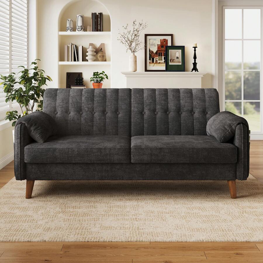 Sofa Made Of Chenille With Storage Space Saving Solid Wood Grey For Living Room And Lounge - Dark Grey 2 Seat - View 1