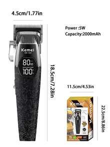 Kemei Professional Men's Hair Clipper - Precision Trimmer, Men's Electric Hair Clipper, USB Rechargeable, Comes With 6 Limit Combs, LED Display, Salon-Grade Hair Cutting Equipment - Black - View 9