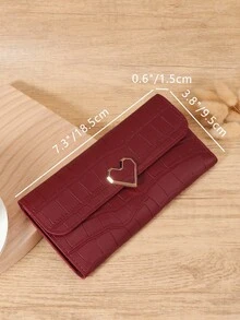 Fashionable Women's Stone Patterned Multifunctional Long Wallet, Metal Heart Decoration Three Fold Buckle Wallet, Very Suitable For Outdoor And Travel - Redwood - View 7