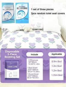 Disposable Double-Wide Thickened 4-Piece Bedding Set For Hotel Stay, Disposable Bed Sheet And Pillowcase, Travel Essential - Multicolor - View 10