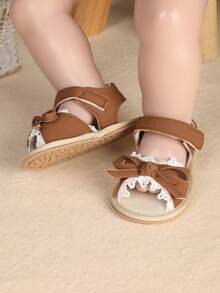 Summer Infant Girl Sandals Soft Sole Walking Shoes 0-1 Years Old Lace Bow Princess Shoes - Brown - View 3