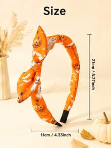 2pcs Halloween Girls Rabbit Ear Headbands, Pumpkin Ghost Bat Black Witch Skull Printed Fabric Headbands, Party & Daily Hair Accessories - Multicolor - View 6