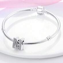 1pc S925 Sterling Silver 26 Alphabet Letter Pendant Bead, Original Full Zirconia Inlaid Design, Exquisite 3D Shape, Suitable For Bracelets And Necklaces, Customizable Initial, Showcasing Personalized Style, Meeting Handmade DIY Jewelry Making And Daily Wear Needs - Silver - View 9