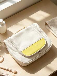 L'Occitane Beige And Lemon Yellow Spliced Handheld Makeup Bag Multi Zipper Pockets Cosmetic Storage Pouch For Travel Vacation Daily Outing Birthday Holiday Gift For Women LOCCITANE‑GIFT‑29 - White - View 7