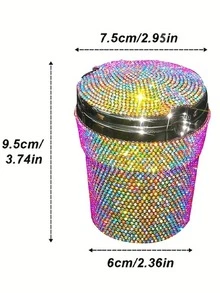 Luxury Diamond Ashtray Portable Car Ashtray With Lid Windproof, Suitable For All Vehicles, Fashion Creative Full Diamond Car Smoke-Free Cup Holder, Universal For All Car Models, Car Interior Shiny Decorative Accessory, Non-Electric - Multicolor - View 9