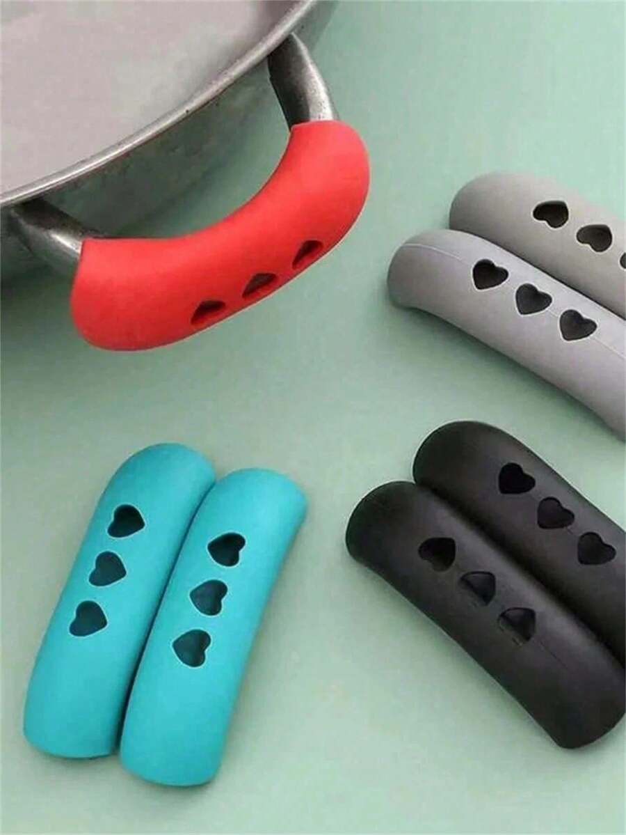 1pc/4pcs Silicone Pot Handle Cover, Creative Hollow Heart Detail Heat-Resistant Non-Slip Pot Handle Kitchen Protective Sleeve - View 1