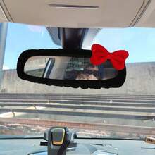 1pc Universal Plush Rearview Mirror Cover, Bow Plush Rearview Mirror Cover, Car Accessories, Car Decoration, Decorative Car, Gift, Rearview Mirror Protection Cover, Pink Car Rearview Mirror Protection Cover, Cartoon Car Interior Decoration Accessories - Little Bow - View 2