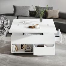 Height-Adjustable Coffee Table, 3-In-1 Multifunctional Living Room Table With Wheels, 4 Drawers, Coffee Table, For Living Room, Home Office, Convertible Into A Dining Table, White, 100x50x52cm - White - View 6