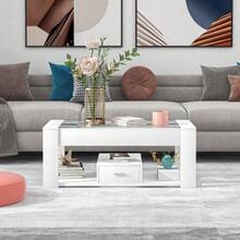 (=WF316882WAA) طاولة قهوة غرفة المعيشة مع سطح زجاجي، حجرات قابلة للقفل ومساحة تخزين، بيضاء 100 * 50 * 40 سم - أبيض - مشاهدة 3