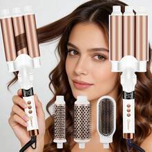 Hatteker 1 buah Alat Pengeriting Rambut Multifungsi 4-in-1 3-Barrel untuk Rumah dan Salon, Pengeriting Rambut Gelombang Besar dan Sisir Pelurus Rambut - Steker Tipe F UE (220-240V) - View 11