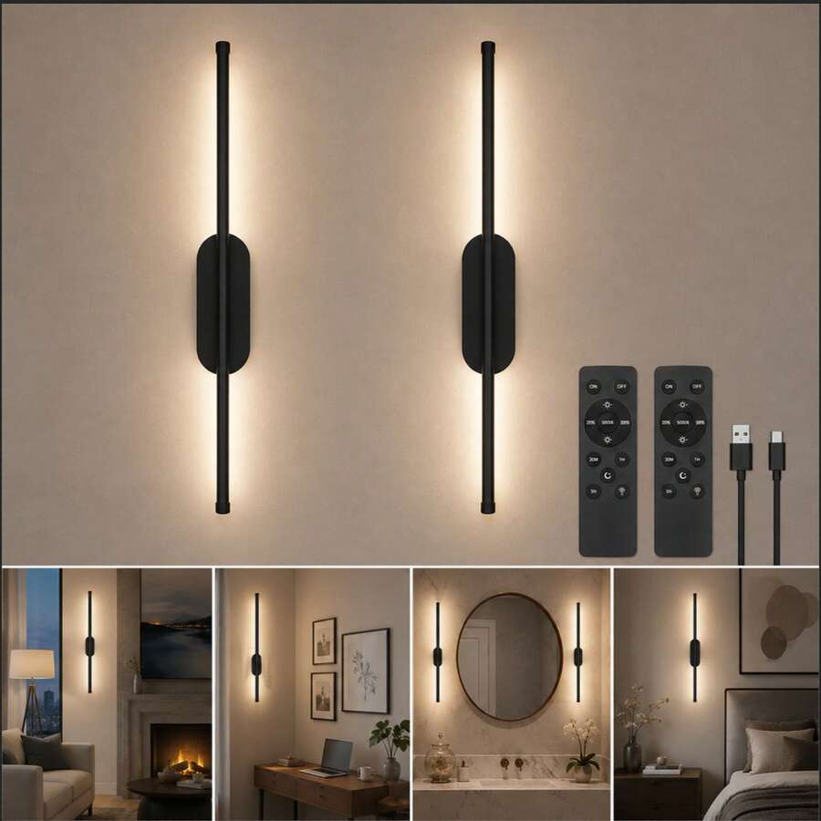 Pacilack Rechargeable Wall Sconces Set Of Two, Battery Operated Wall Sconce, With Remote & Touch Control,Dimmable Wireless Wall Light,Three-Color Light Decoration,Wall Lights For Living Room,Suitable For Bedroom, Hallway, And Dining Room Wall Lamps. - one-size - View 1