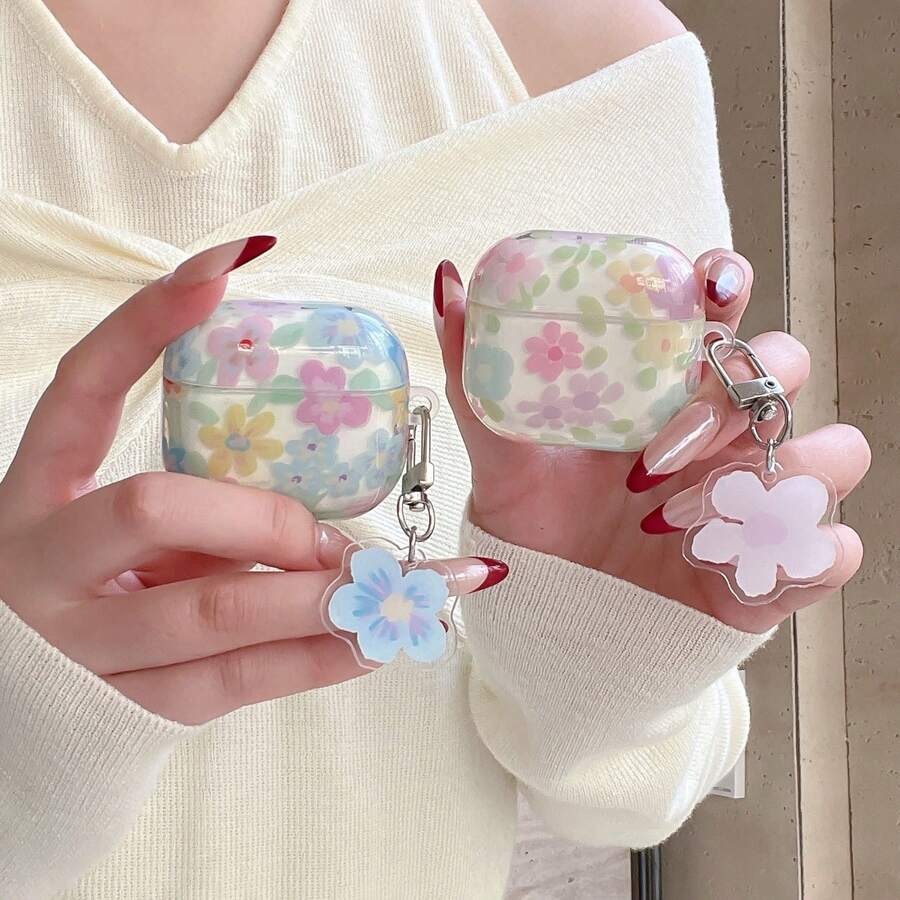 Minimalist Translucent Floral Earphone Case With Pendant, Compatible With AirPods Case 2/3/4/Pro/Pro2/Pro3, Anti-Drop Earphone Case, Gift, Fashion Accessory, Combining Aesthetics And Practicality