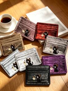 Credit Card Holder Small Wallet Women, Black Cat Leave,Coin Wallet Portable Card ID Card,Slim Pocket,Large Capacity,Birthday, Anniversary, Couples - Multicolor - View 2
