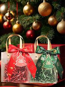Christmas Gift Bag Set (Includes Tote Bag, Christmas Tree Tag, Ribbon And Raffia); Non-Electric; Gift Packaging Supplies; Exquisite Portable Gift Bags, Suitable For Christmas, Christmas Eve, Birthday, New Year, Holiday Party And Thanksgiving - Multicolor - View 6