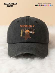 1pc Spooky Season Halloween Pattern Baseball Cap, Lightweight & Comfortable All-Season Wear, Versatile Outdoor Sports Hat, Vintage Washed Cap - Suitable For Daily Outings And Streetwear, Halloween Gift Decorative Hat - Spooky Season - View 14