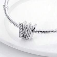 1pc S925 Sterling Silver 26 Alphabet Letter Pendant Bead, Original Full Zirconia Inlaid Design, Exquisite 3D Shape, Suitable For Bracelets And Necklaces, Customizable Initial, Showcasing Personalized Style, Meeting Handmade DIY Jewelry Making And Daily Wear Needs - Silver - View 11