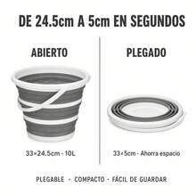 10L Collapsible Bucket For Bathroom And Home, Portable PP Plastic Wash Basin With Handle, Space-Saving Cleaning Pail, Grey And White - Gris - View 4