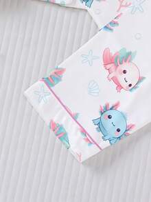 Cute Western Hexagon Dinosaur Print Element Children's Pajamas, Long Sleeve Cardigan Button + Long Pants 2 Pieces Set, Soft Comfortable Breathable - White - View 6