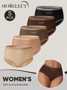 Morelect 5PCs Seamless Panties Mid Waist Women's Briefs Lifting Buttock High Elasticity Panty Comfortable & Breathable Women Lingerie - Multicolor - View 5