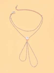 1pc Silver Star Connected Finger Bracelet For Women, New Versatile Summer High-End Rhinestone Bracelet Ring Integrated Jewelry - Silver - View 5