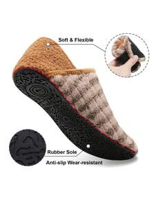 Leisfit Women's Casual Striped House Slippers, Soft Non-Slip Sole, Lightweight Portable Machine Washable, Suitable For All Seasons, Yoga, Dance, Travel And Hotel Use - Brown - View 3