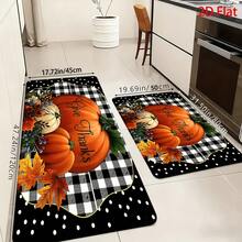 1/2/3pcs Autumn Theme Set Carpet, 2D Flat, Orange Pumpkin With Black And White Checkered Background Pattern, Thanksgiving Decor, Kitchen Carpet, Retro Style, Rectangular, Holiday Decor, Home Decor, Soft Carpet, Suitable For - White - View 6