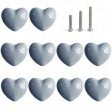 Ceramic Drawer Knobs Heart Shape Colorful Heart Cabinet Dresser Pulls Handles With 3 Sized Screws, Kitchen Furniture Knobs For Closet Cupboard Wardrobe (Mixed Color, 10 Pack) - Grey - View 9