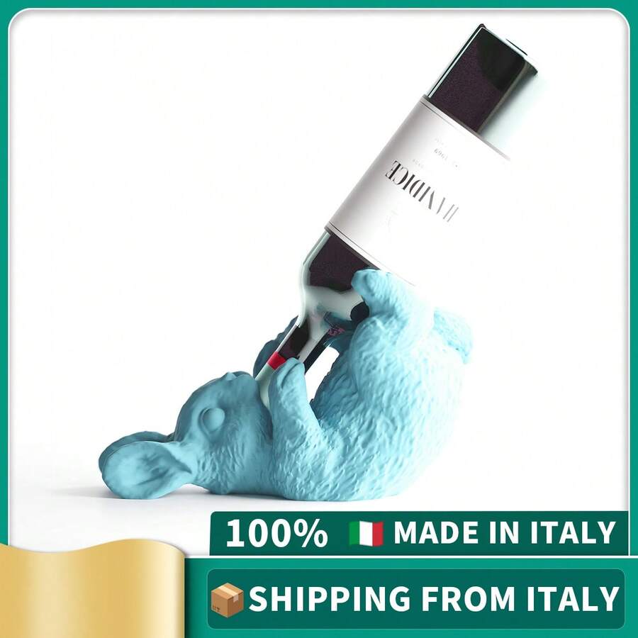 ORIZZONTE Decorative Rabbit Bottle Holder In Funny Style - Wine Holder, Ironic Design For Kitchen, Table, Bar Or Original Gift For Wine Lovers, 27 * 11.9 * 16.3 Cm, 100% Made In Italy - Blue - View 1