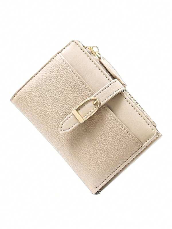 New Patchwork PU Leather Short Women's Wallet, Premium Bifold Card Holder, Minimalist Coin Purse With Ribbon Strap