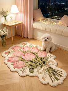 1pc Pink Floral Bouquet Shaped Artistic Rug, Decorative Carpet, Living Room Rug, Bedside Plush Carpet, Autumn/Winter Rug, Thick Rug, Large Living Room Rug, Bedroom Rug, Living Room Home Decor, Outdoor Rug, Washable Carpet - Multicolor - View 2