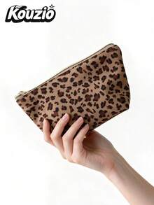 1 buah Tempat Pensil Motif Leopard Retro dengan Resleting, Kapasitas Besar, Ringan, dan Serbaguna, Organizer Alat Tulis & Makeup untuk Remaja Putri dan Siswa, untuk Sekolah, Kantor, Perjalanan, dan Penggunaan Sehari-hari - Motif Leopard Karamel - View 5