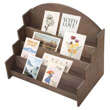Vintage‑Style Wooden Display Stand, Rustic Brown Wood Card Holder, Countertop Exhibition Rack For Retail Space Home Decoration - A - View 9