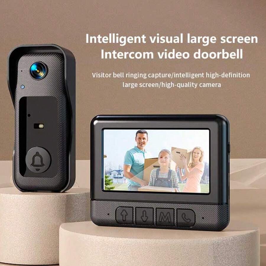 No WiFi 2.4G Wireless Video Doorbell With 4.3 Inch Display, Drill-Free Installation, Two-Way Intercom Kit, Auto-Save Visitor Photos, Night Vision, Suitable For Apartment Rental - View 1